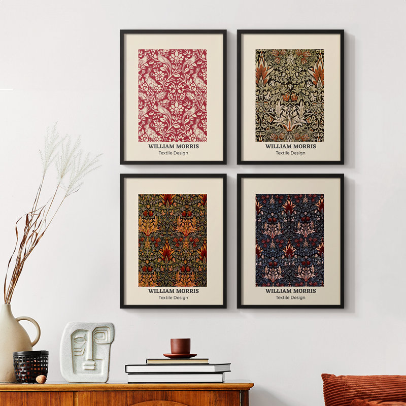 "William Morris XVIII", 4 pièces sur papier, Cadre noir, H 14 po x l 44 po