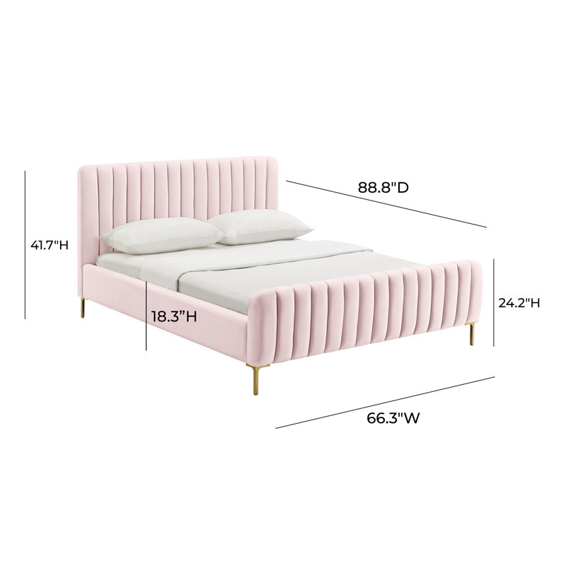 Lit plateforme tapissier Robbinsdale, Velours rosé, Grand