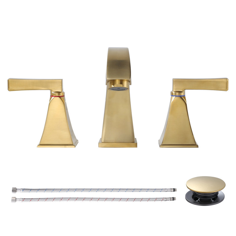 8 In. Widespread Double Handle Bathroom Faucet With Pop-Up Drain, Gold