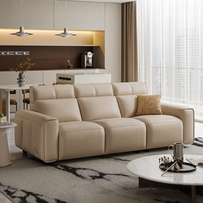 White Genuine Leather Modular Sofa cushion Threeseat