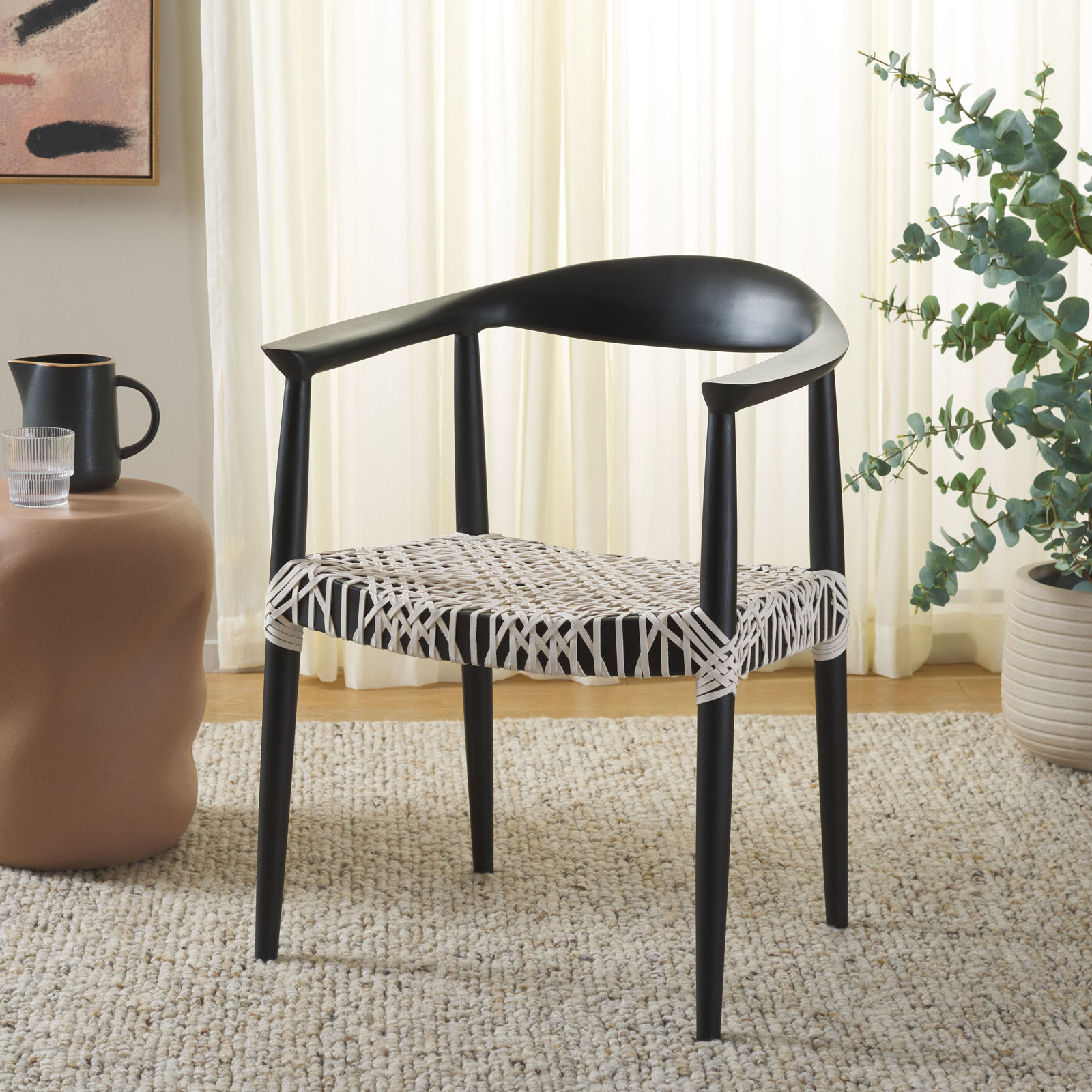 Kazbah Genuine Leather Dining Armchair, Black/White