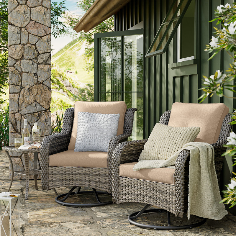 Samya 2 - Person Oversized Swivel Rocker Outdoor Seating Group with Cushions, Beige