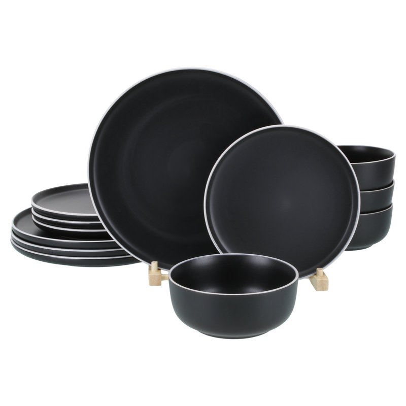 Black and White Ceramic Dinnerware Set for 4