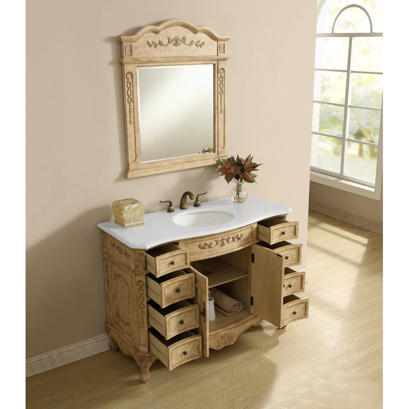 Lunette 48'' Single Bathroom Vanity with Top, Antique Beige, Ivory White