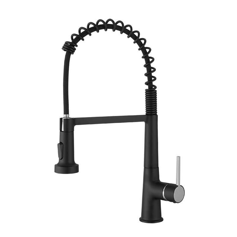 Robinet de cuisine rétractable à poignée simple, Noir / nickel brossé