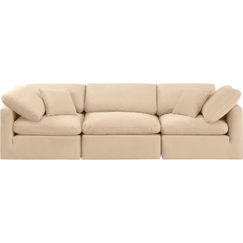 Itala 105'' Velvet Sofa, Beige Velvet