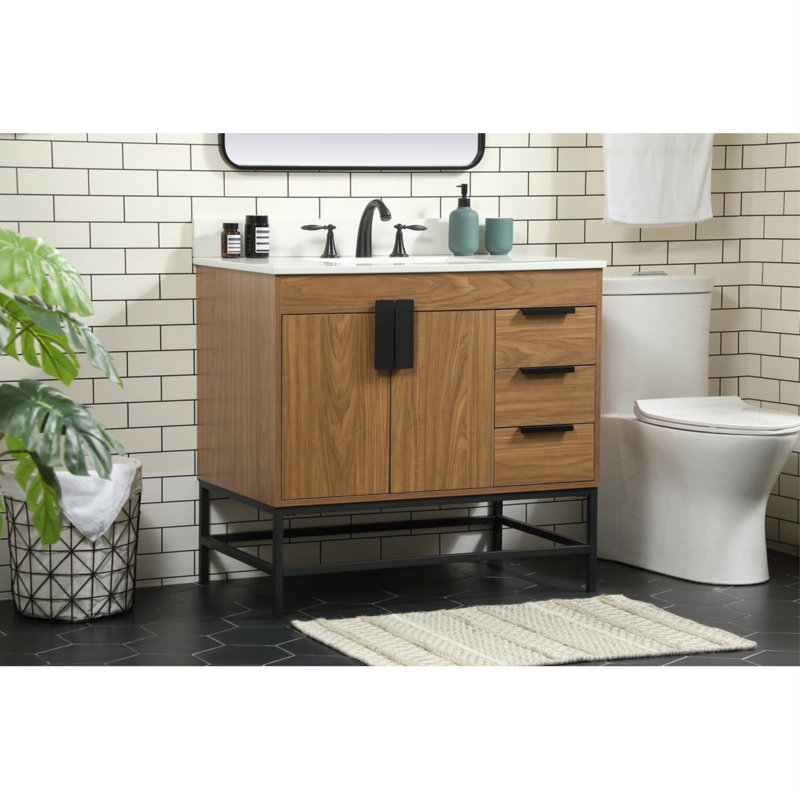 Eugene 36'' Single Bathroom Vanity with Engineered Marble Top, Green