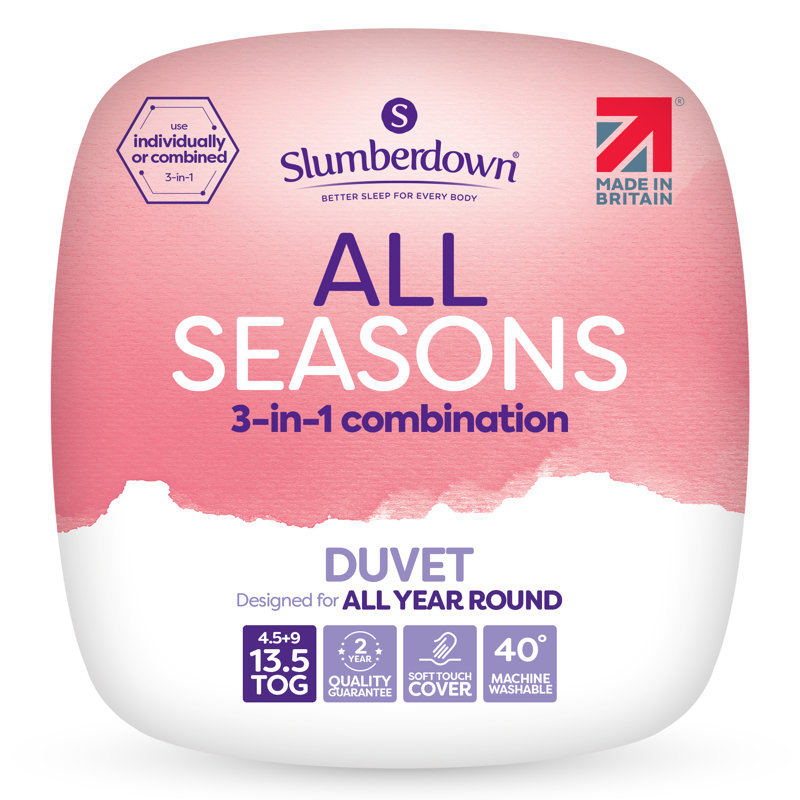 Slumberdown All Seasons 13 Tog (4.5 Tog + 9.5 Tog) All year round Machine washable Duvet, Double (200 x 200cm)