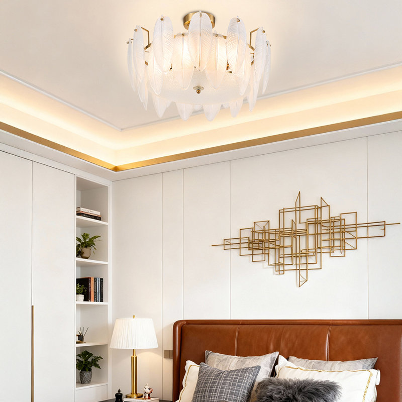 Glass Lampshade Ceiling Flush Mount Light, 30cm H x 48cm W x 48cm D