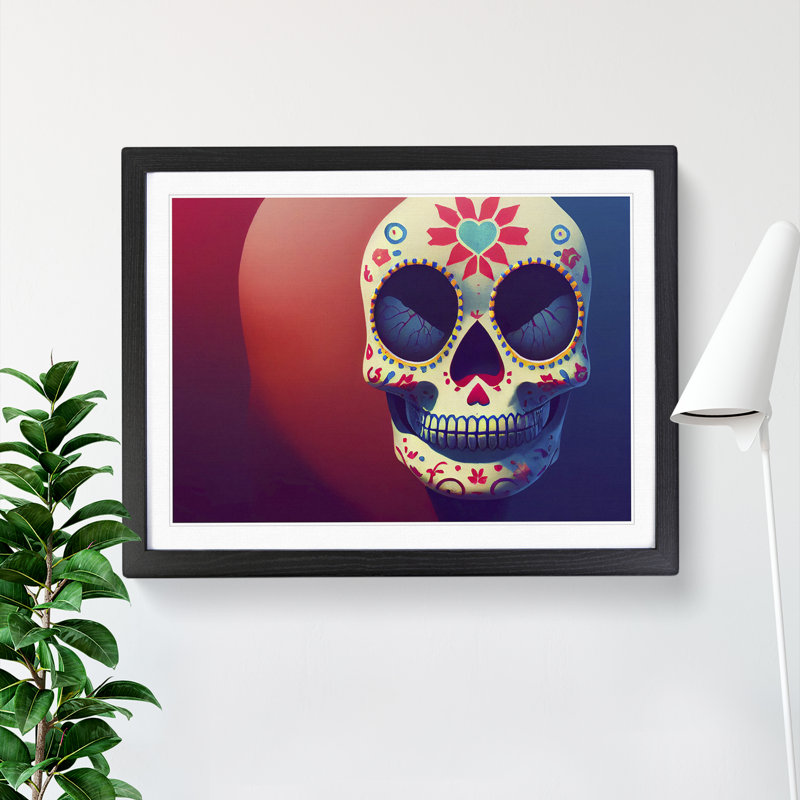 Fantastic Floral Sugar Skull - Single Picture Frame Print, Black, 46cm H x 64cm W x 2cm D