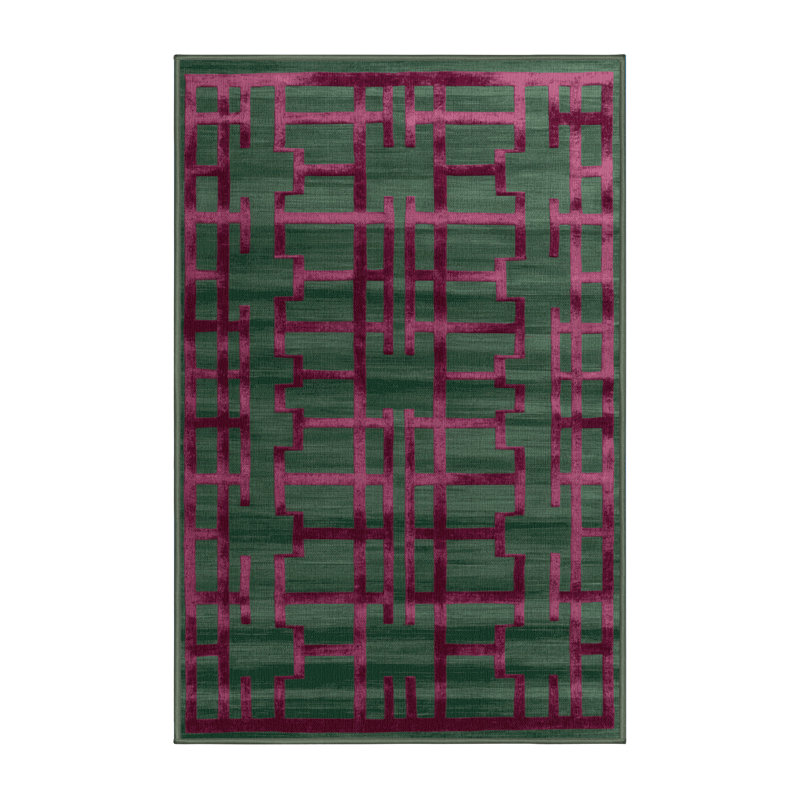 Machine Washable Trellis Green Area Rug, Rectangle 2' x 3'