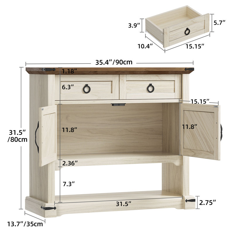 Elenora 35.4'' W Farmhouse Console Table with Storage Shelf, Drawers & Doors