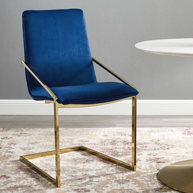 Fauteuil Modway, Velours bleu marine, Doré