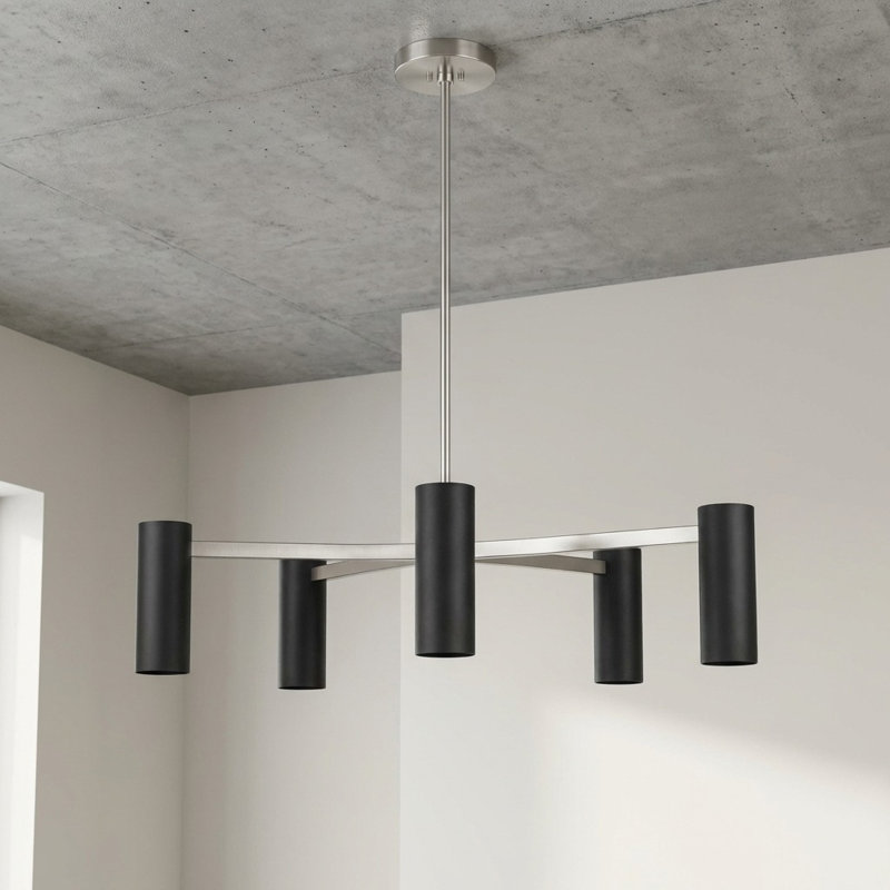 Lustre à cinq lumières Zentro, Non, Nickel brossé