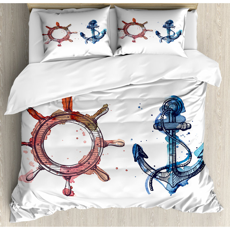 Coastal Polyester Duvet Cover, King Duvet Cover  + 2 Shams