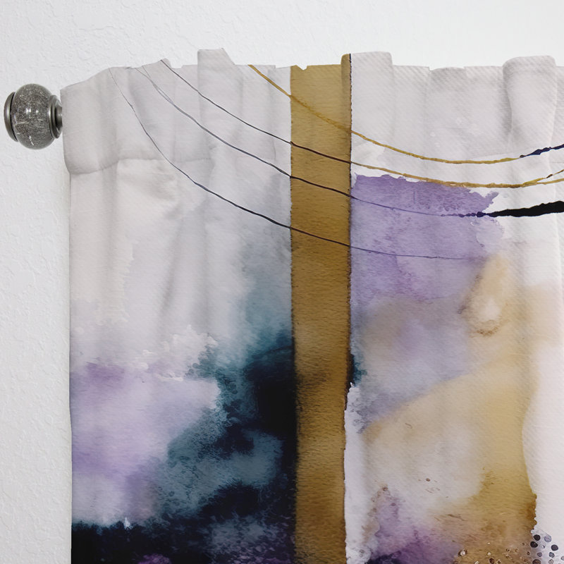 Lochlan - Abstract Geode Geometric Purple And Gold II - Modern Velvet Curtain - Room Darkening - 1 panel, 52" W x 63" L
