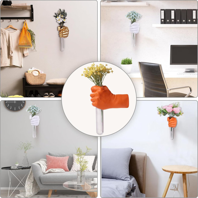 Modern Wall Sculptures Hand Vase Decor Orange