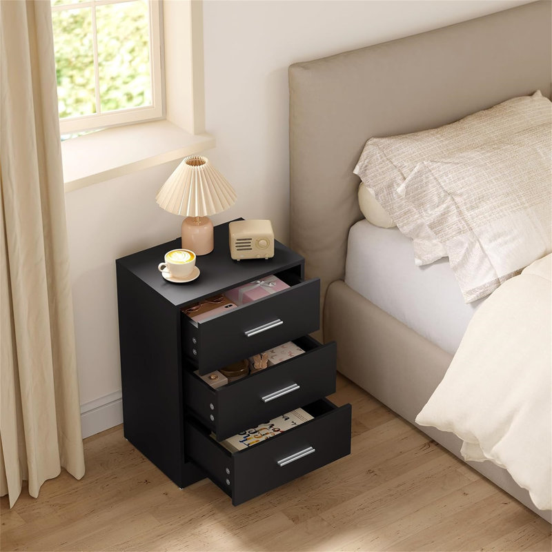 39cm W Manufactured Wood Bedside Table, Black