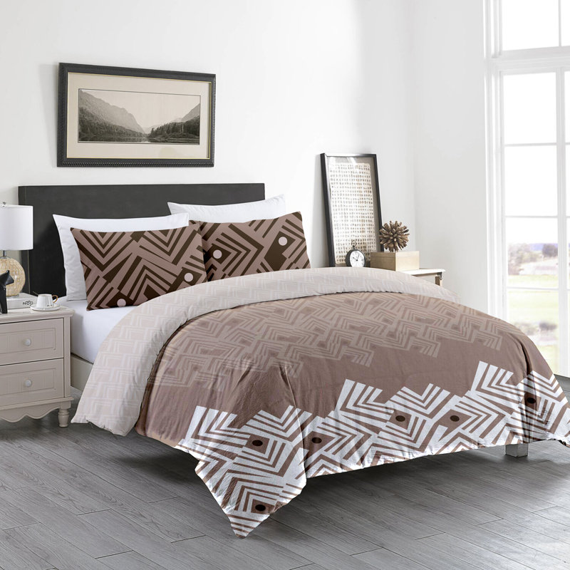  Ensemble de housse de couette en coton biologique 3 pièces brun , Housse de couette pour très grand lit et 2 taies 