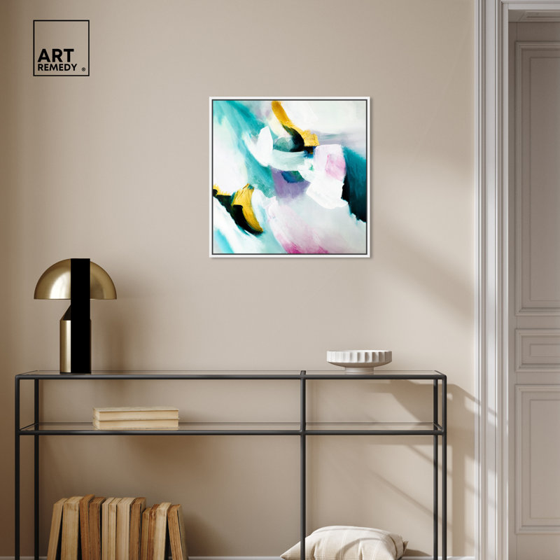 21" x 21" White Framed Abstract Canvas Art in Multicolor