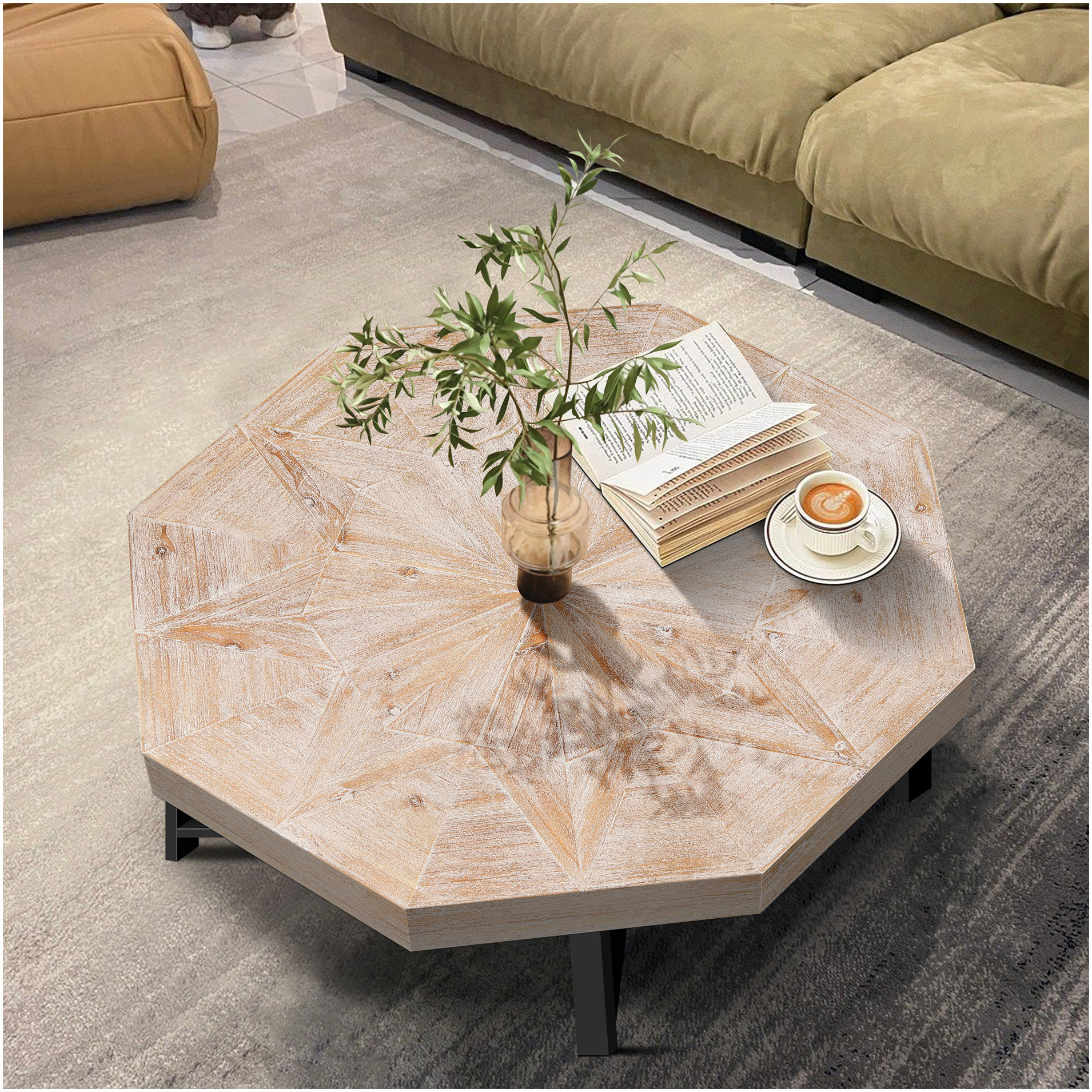 Ophelia & Co. Wood Octagonal Vintage Patchwork Craft Farmhouse 30 Inch ...