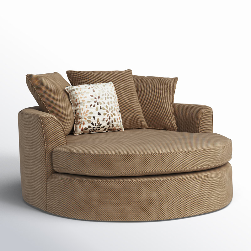 Fauteuil demi-tonneau en polyester de 61 po de largeur Beall, Tissu performance café Renegade
