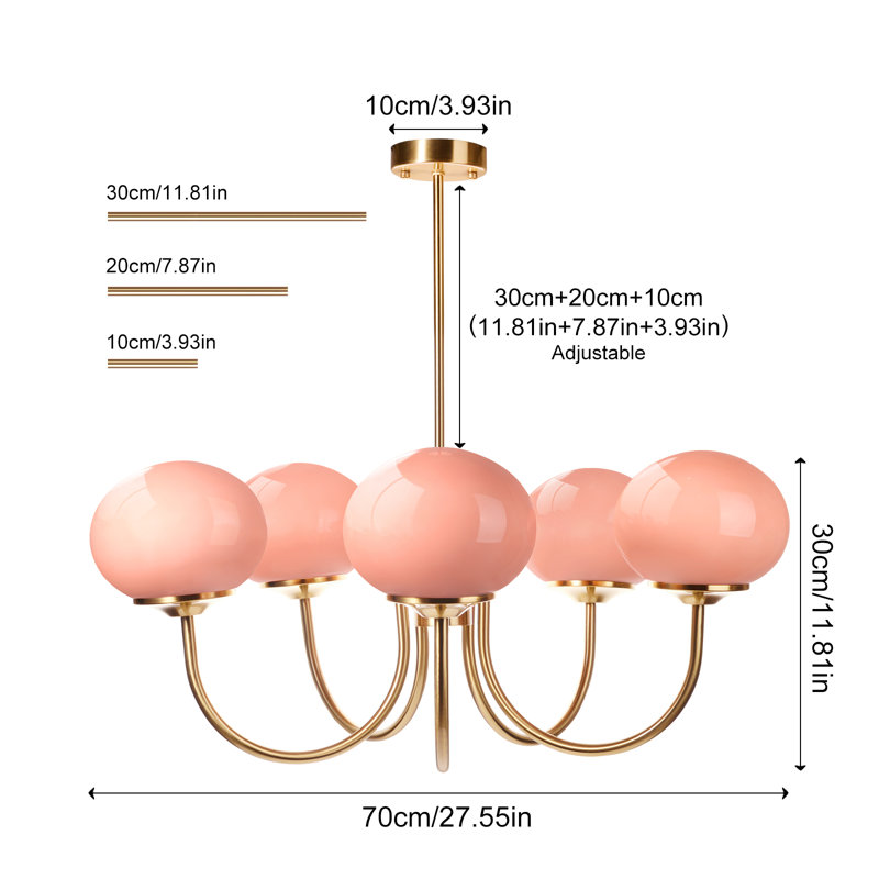 Glass Dimmable Sputnik Novelty Chandelier, 13.38" H x 26.37" W x 26.37" D, 5