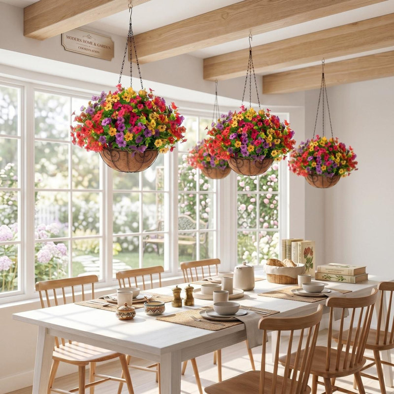 Faux paniers artificiels à fleurs suspendus pour l'extérieur