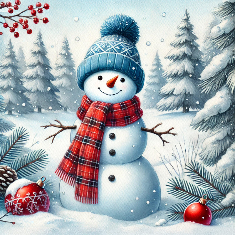 «Cheerful Winter Snowman: Cozy Snowscape», art sur toile, H 20 po x l 20 po x P 1,5 po