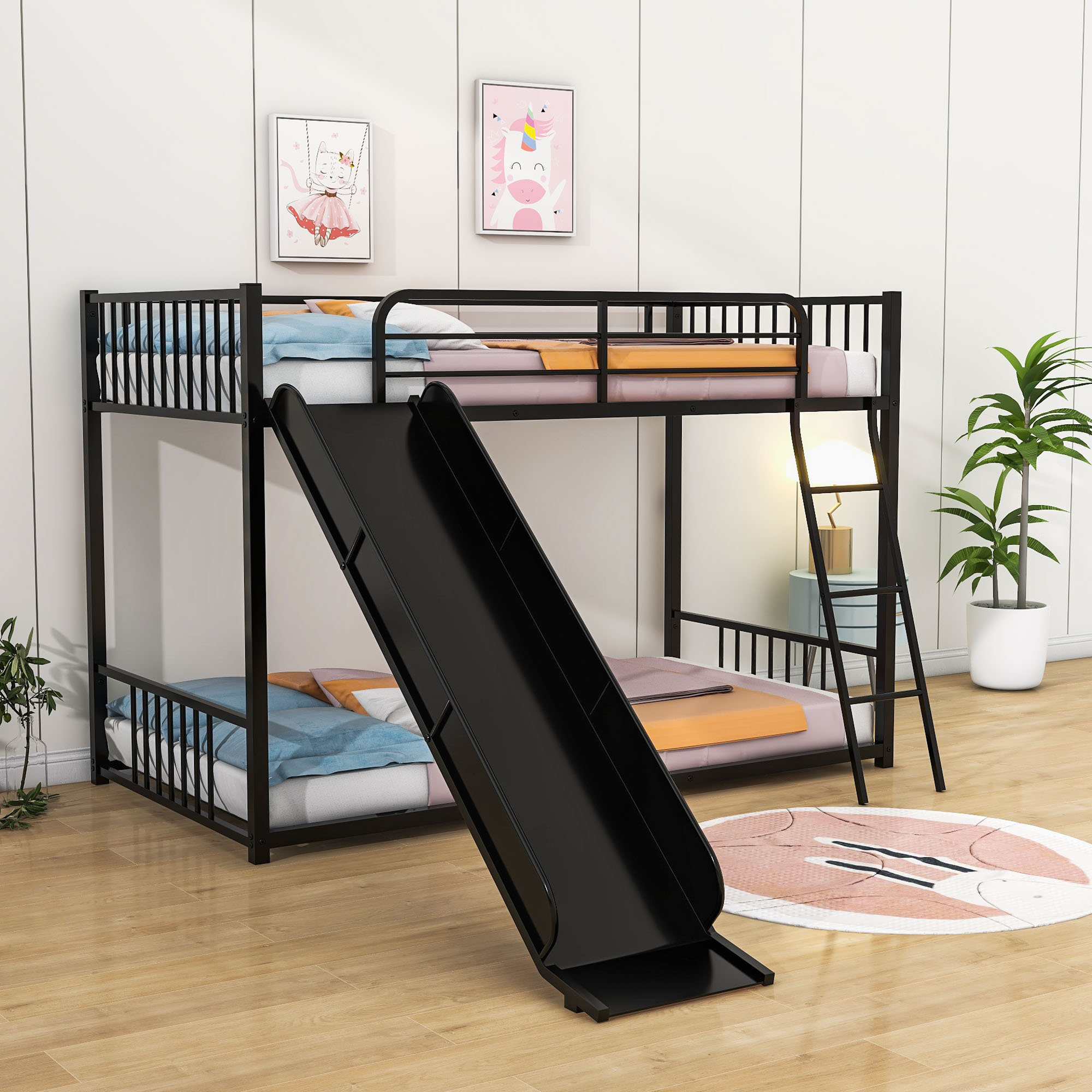 Isabelle & Max™ Withernsea Twin Over Twin Metal Bunk Bed with Slide ...