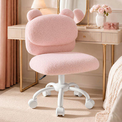 Chaise de bureau en tissu polaire doux, siège spacieux et roulettes lisses. Offre une hauteur réglable et un dossier de style «Bear Hug», ce qui en fait un fauteuil de coiffeuse compact et confortable pour la chambre à coucher.