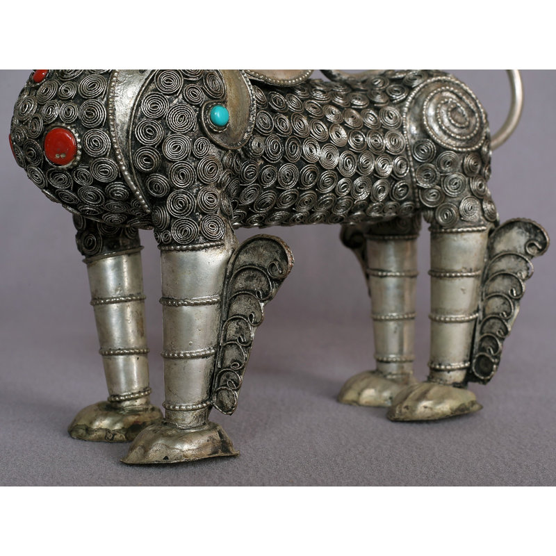  Métal blanc antique lion en métal (une paire) Métal blanc - Décoration intérieure