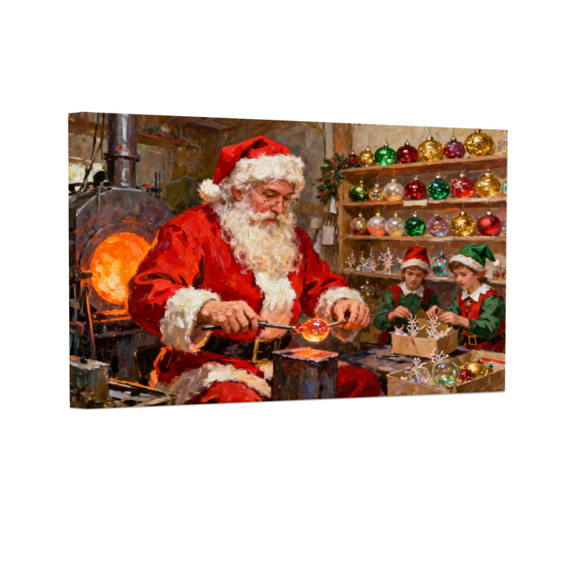 Décoration de Noël père Noël avec des elfes, H 12 po x l 18 po