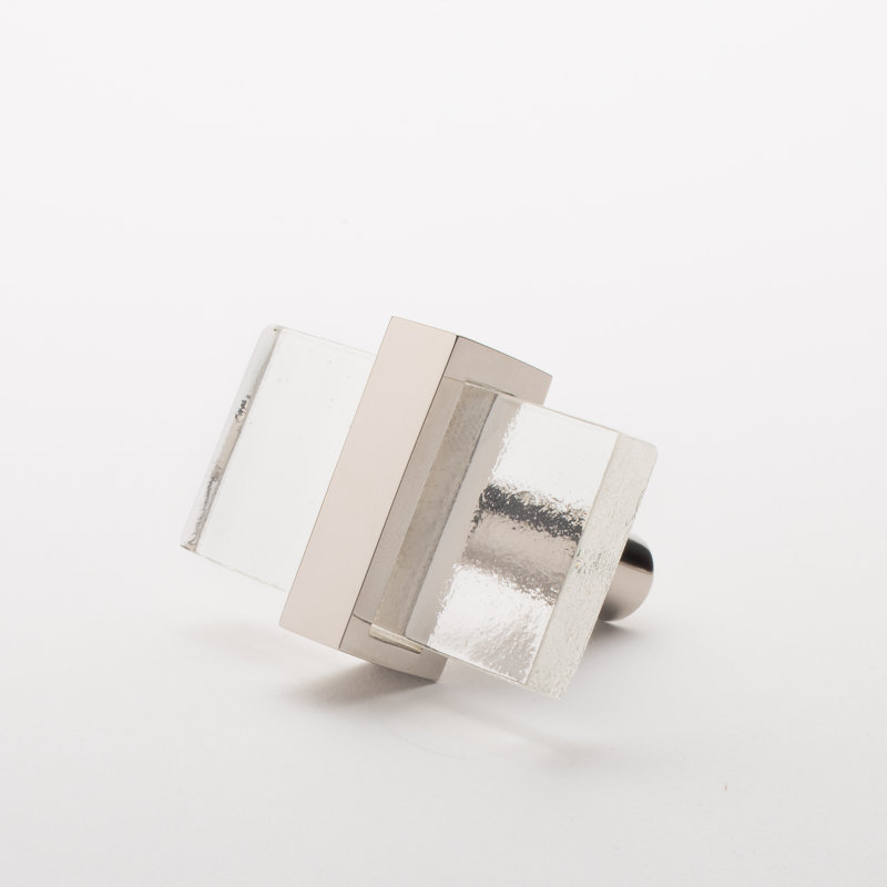 2” Length Rectangle Knob, Polished Nickel/Clear