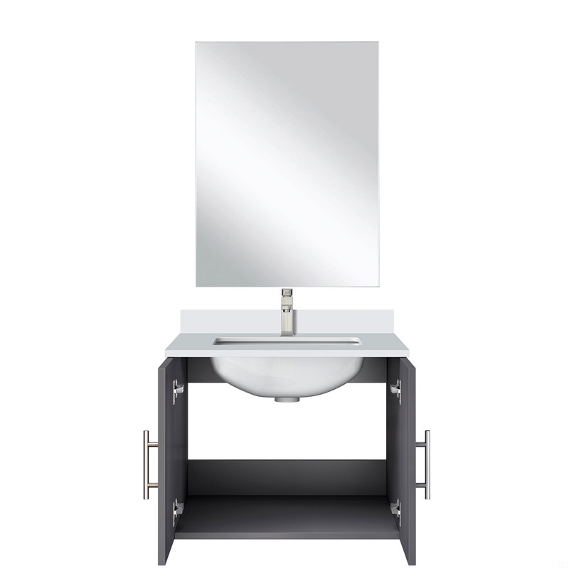 Meuble-lavabo simple 24 po X 22 po Comptoir en quartz, 18 po Ensemble miroir et robinet, Gris