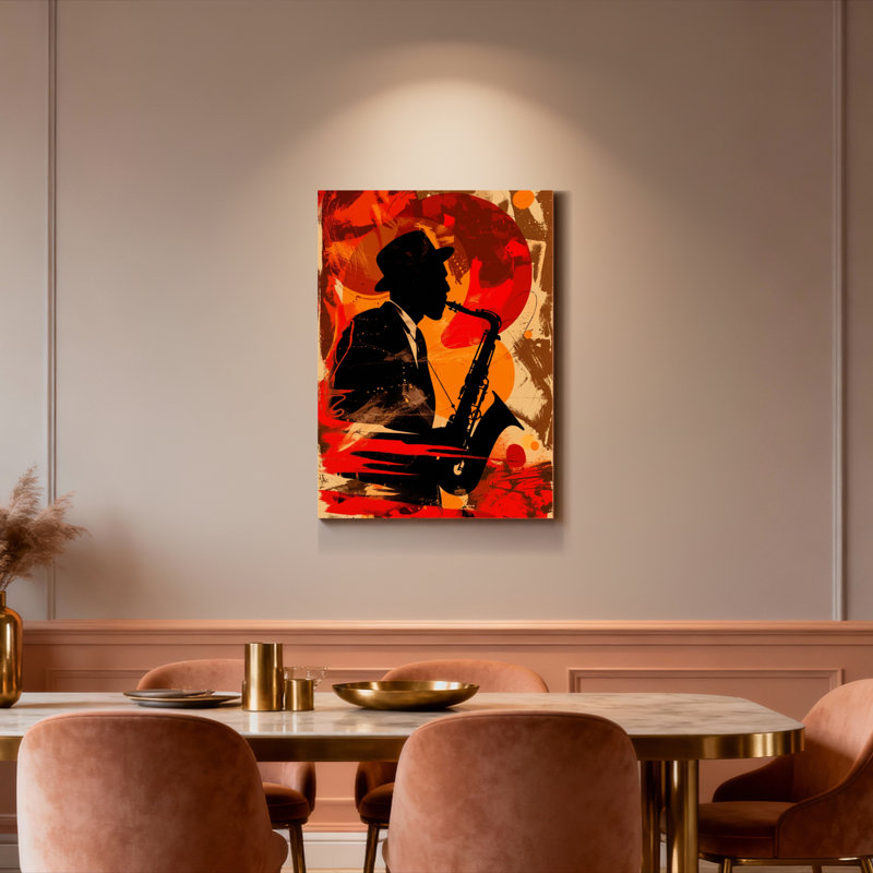 Silhouette de saxophoniste, art abstrait, toile tendue sur châssis, ensemble de 1, H 18 po x l 12 po