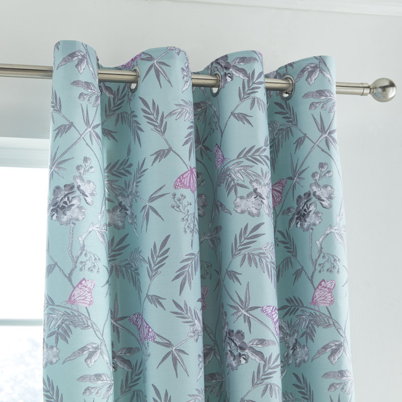 Oriental Butterfly Easy Care Eyelet Curtains