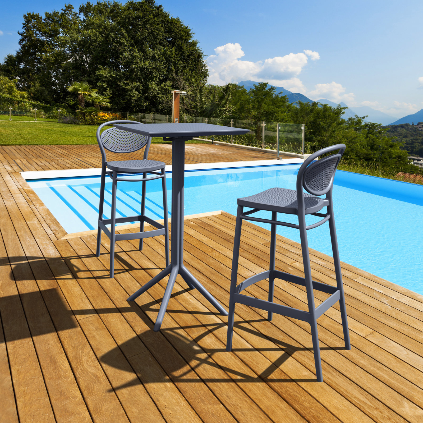 Farrah Outdoor Bar Stool, Dark Gray, Bar Stool (29.5" Seat Height)