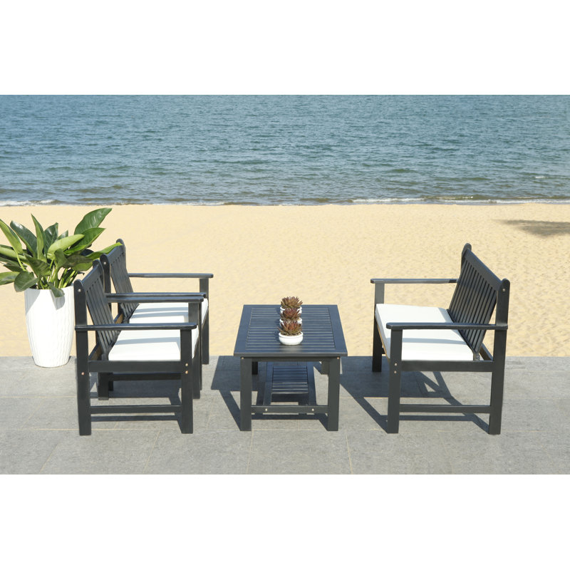 Joliet Acacia 4 - Person Patio Conversation Set with Cushions, Black Frame/White Cushion
