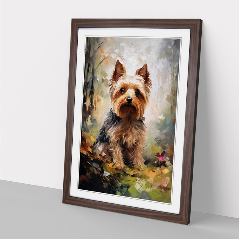 Yorkshire Terrier Impressionism - Single Picture Frame Print on Wood, Walnut, 46cm H x 34cm W x 2cm D