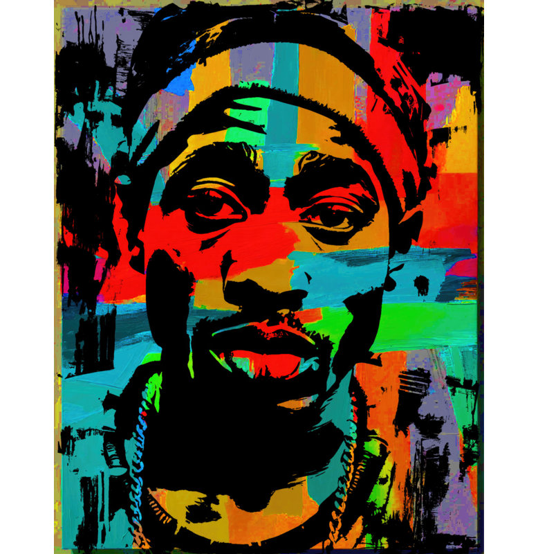 Sérigraphie Tupac, estampe numérique sur toile tendue avec châssis, H 18 po x l 15 po
