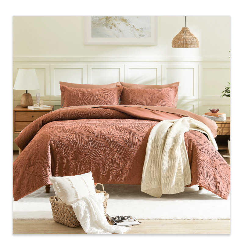 3D Embossed Comforter Set 7PC, King Comforter + 6 Additional Pieces, Yellow Brown