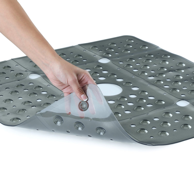 Translucent Gray Extra Large Square Non-Slip Shower Mat, 27x27 inches