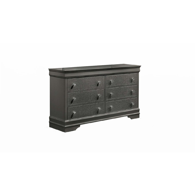 Commode 6 tiroirs (seulement commode), Gris métallisé