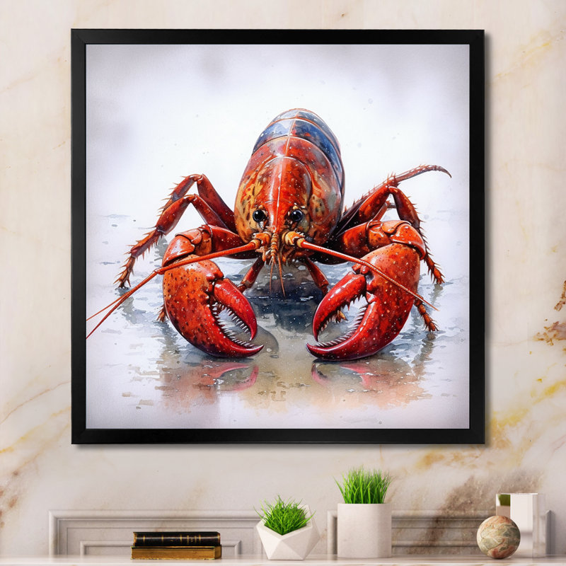 Écrevisse d'eau douce IV sur toile, H 30 po x l 30 po x P 1 po, Cadre simple noir