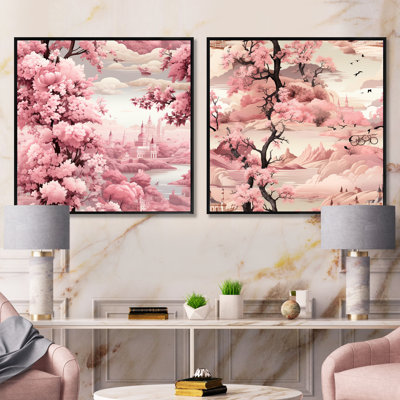 Toile Tales Victorian Castle, motif III - paysages abstraits carrés, ensemble de 2