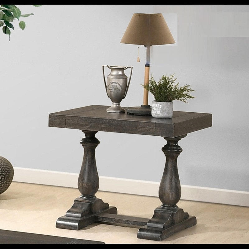 Table de bout transitionnelle en bois gris tourterelle, canapé de salon en bois massif, Gris, H 24 po x L 27 po x l 23 po