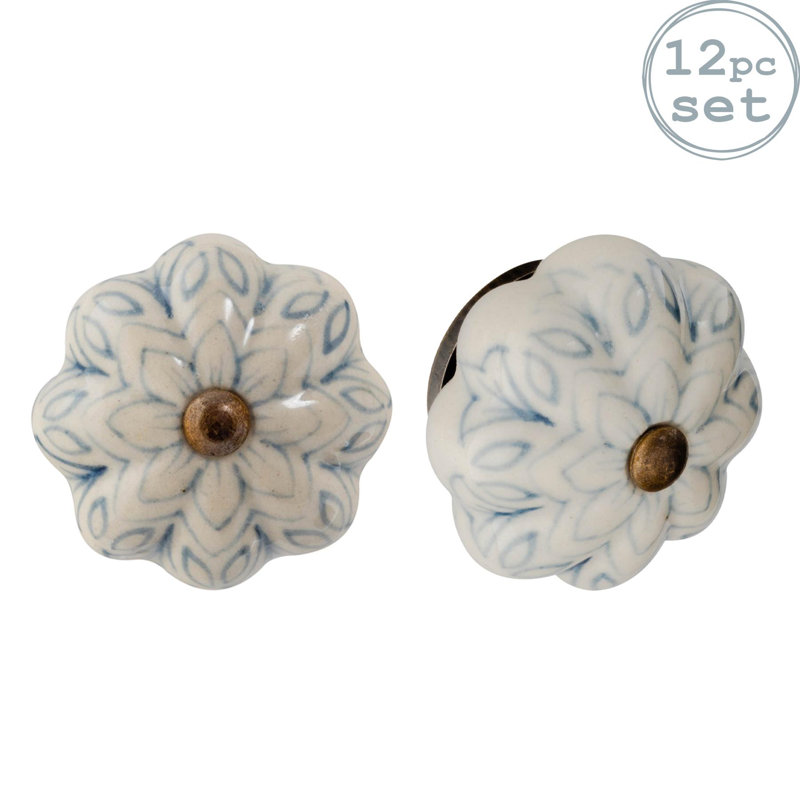 Nicola Spring - Floral Ceramic Cabinet Knobs, Grey/Blue