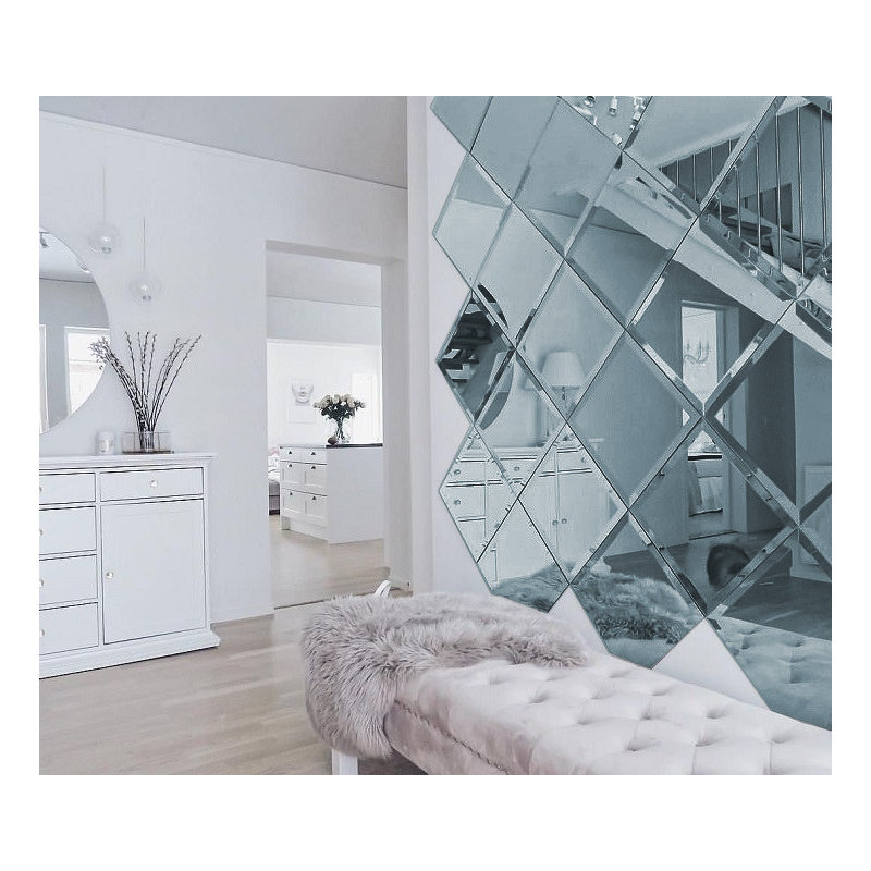 Reflections 8 in. x 8 in. Diamond Grade Glass Mirror Beveled Large Format Square Decorative Kitchen & Bathroom Wall Tile