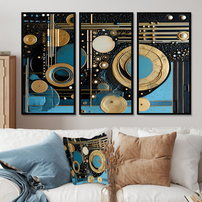 Art nouveau collage art bleu clair - ensemble de décoration murale géométrique